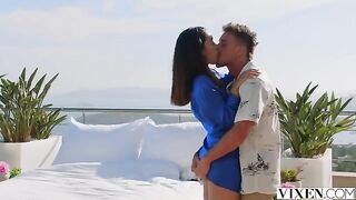 Crash a party and enjoy romantic sex with a brunette outdoors
