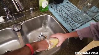 A man comes home and rewards his wife for her good work