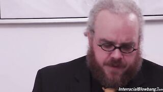 And let the slut go around in a circle! - Hot interracial gangbang action