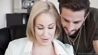 Over Worked! - Hot secretary in stockings plays with pussy in the office