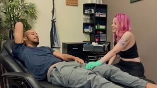 Black-haired beauty gets fucked by a guy with a tattoo