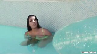 Hot swimming lessons in the pool with a sexy girl