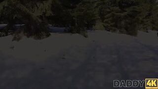 A sled ride and fun by the fireplace with big tits