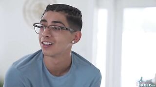 The guy stuck his cock in the stepmom's natural boobs