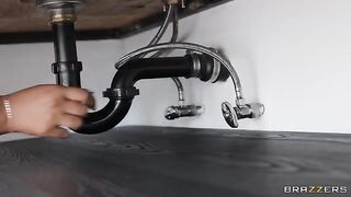 Two sluts getting fucked by a plumber in an interracial threesome