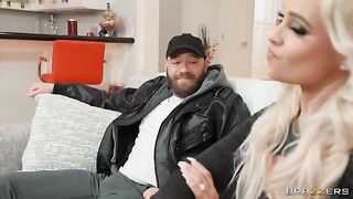 The naughty blonde woman gets money for her husband in a steamy encounter