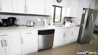 A maid with no clothes scrubbing the floor