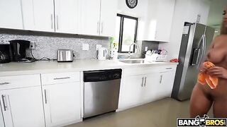 A maid with no clothes scrubbing the floor
