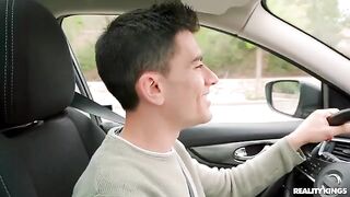 Deal with my balls, brunette in the car