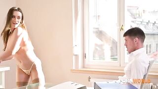 Busty boss Josephine called the employee with a big dick to work extra