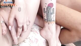 Four college sluts are having fun after the party with some guys