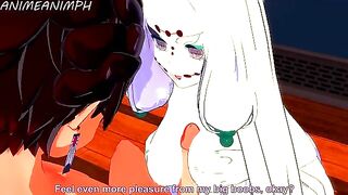The Spider Demon, in the form of a woman, engages in intimate acts with Tanjiro