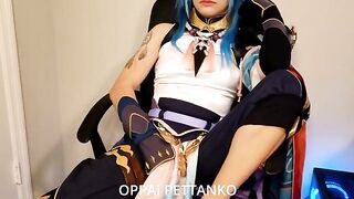 Cosplayer Xiao gets caught by Zhongli for masturbating in a compromising pose