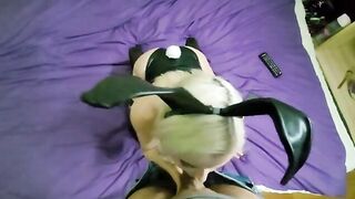 The little bunny pushed the dick in her mouth up to the balls