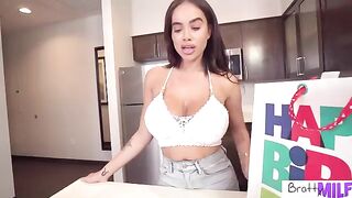 Pervert stepson celebrates birthday with sex toy and massive tit mom