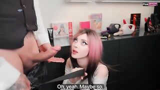 A girl is choosing a new toy in the shop and gets fucked there