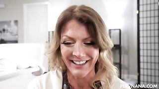 A hot MILF has sex with her man, climbing on his dick with passion