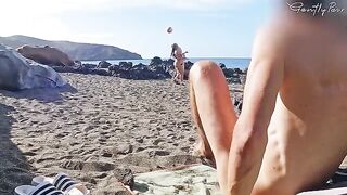 Girls almost got caught jerking off on the nude beach