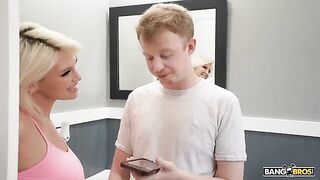 A young guy is having fun with his pretty mom in this steamy scene