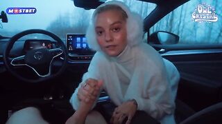 A beautiful and slutty schoolgirl gets fucked by a stranger in a car