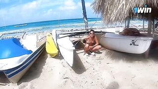 A couple has a passionate and rough sex on a nude beach