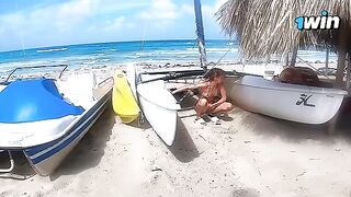 A couple has a passionate and rough sex on a nude beach