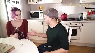 A girl appreciated the surprise in the kitchen on Valentine's Day