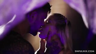 A guy is getting turned on by his girlfriend getting fucked in an FFM scene