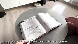The lesson is given by a cute and beautiful girl