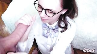 My Russian GF got banged and received a huge cumshot on her glasses