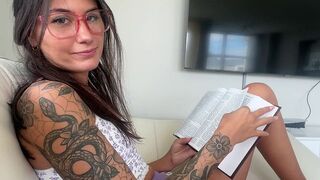 The girl is studying for exams, but her partner has other ideas