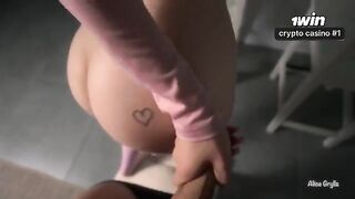 The man made a mess on the girl's belly from ejaculation