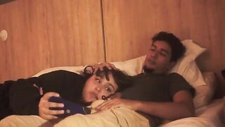 A lazy guy's cock was sucked, and he came in a burst on the girl’s face