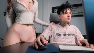 A girl rubs her pussy on the table and calls her boyfriend to come over