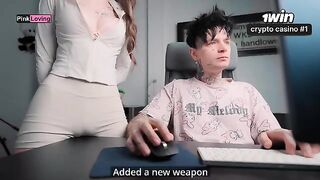 A girl rubs her pussy on the table and calls her boyfriend to come over
