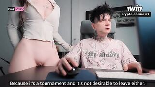 A girl rubs her pussy on the table and calls her boyfriend to come over
