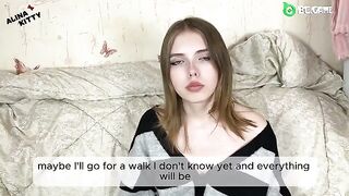An almost naked girl is trying to please her hungry boyfriend