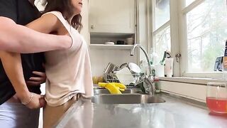 Hot mom seduced her husband in the kitchen and got fucked