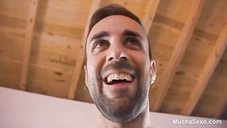 A man finished on the blondie's natural tits, which trembled with pleasure