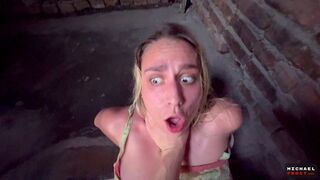 The guy showered the girl with spittle on her pretty face