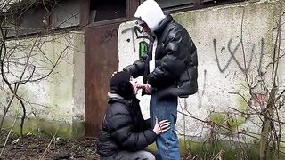 A passionate girl was caught and fucked outdoors by a stranger