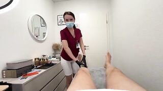 Waxing and blowjob with a hot nurse in latex gloves
