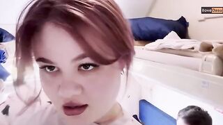 The girl gets a cumshot right on her mouth, just for being good