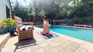 It's quiet by the pool, with only moans and splashes of oiled tits