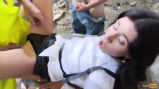 A man has a hard, fast fuck with a woman on a construction site