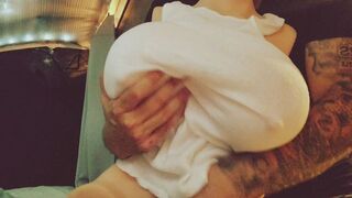 The guy's loud moans can be heard as he reaches orgasm