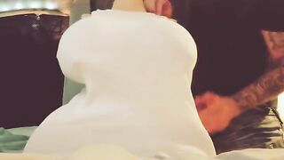 The guy's loud moans can be heard as he reaches orgasm