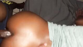 A small white chick is being fucked by a big black cock in POV style