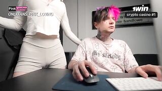A hot girl rubs her pussy on the table and squirts