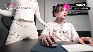 A hot girl rubs her pussy on the table and squirts